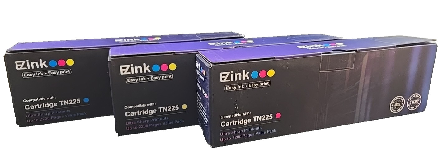 EZink Color Toner Cartridges 3 Pack Compatible w/TN225 Cyan Yellow Magenta NEW