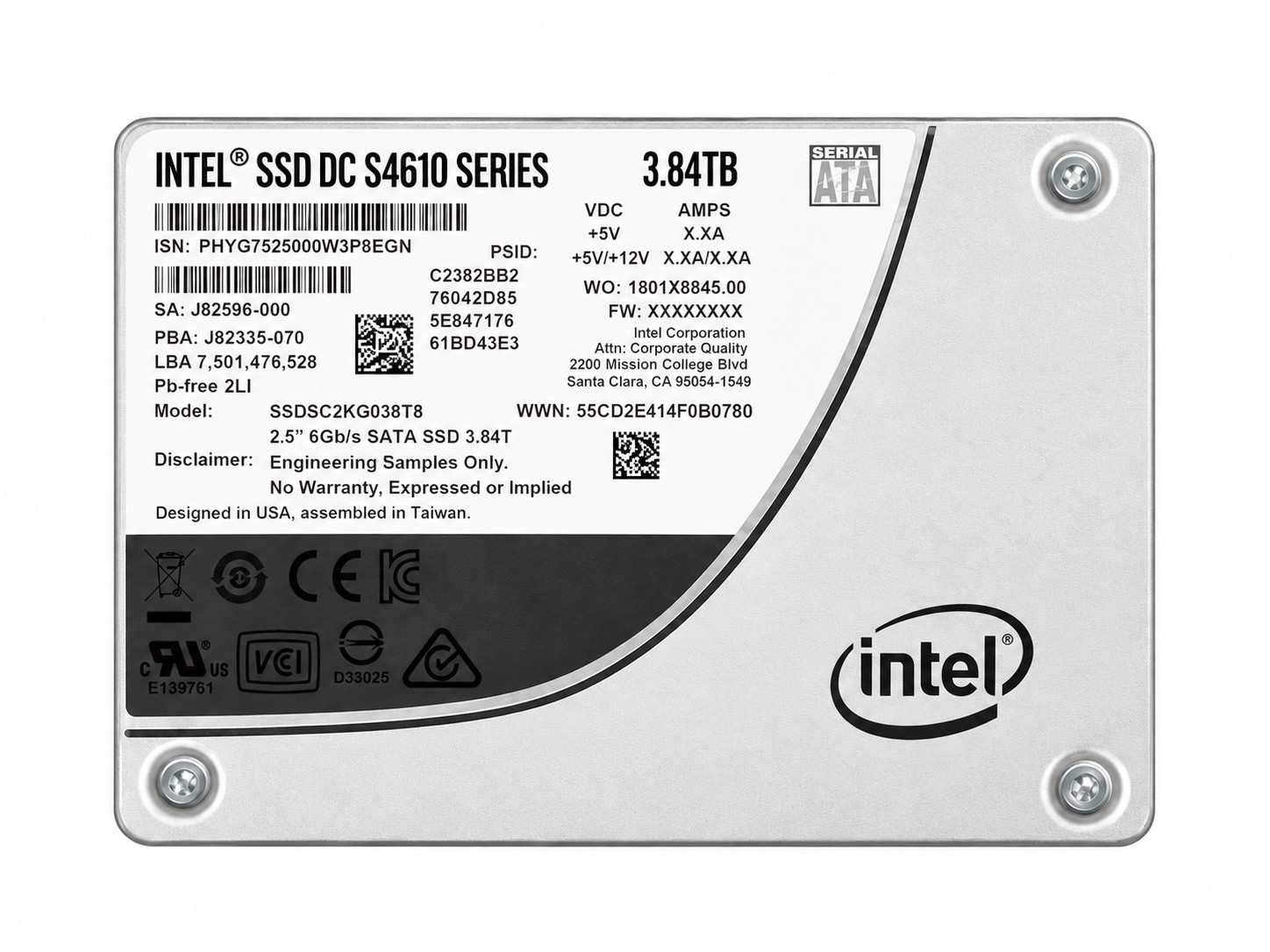 Intel DC S4610 3.84TB Enterprise SATA 2.5" Internal SSD