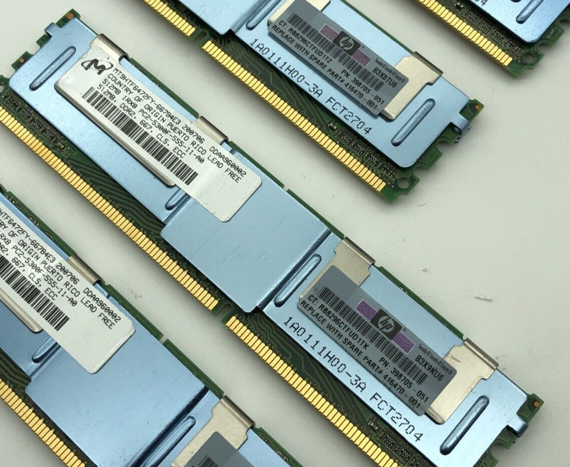 512MB DDR2 PC2-5300F 667MHz HP# 398705-051 Server Memory RAM 416470 ECC 512 MB