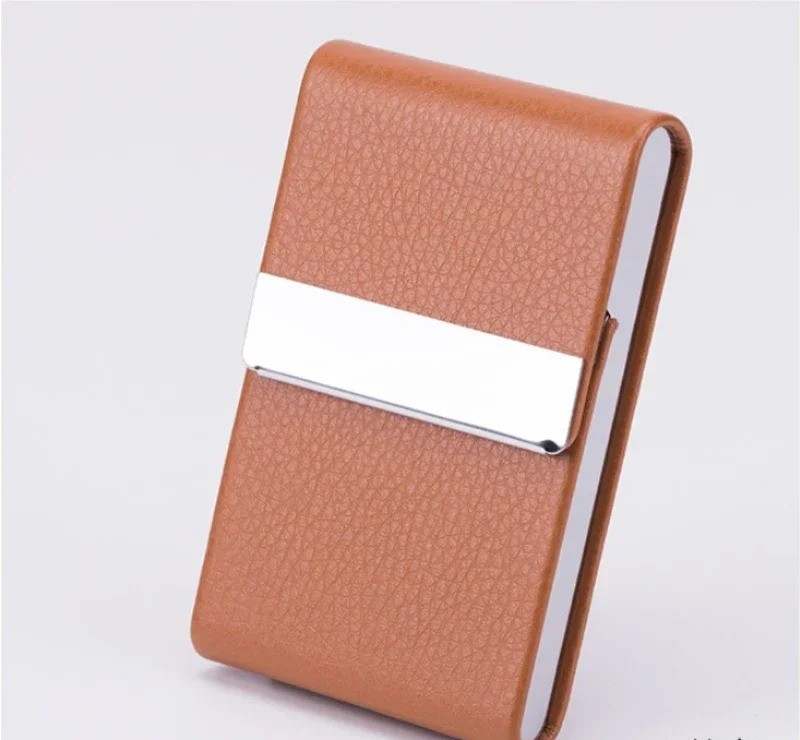 Men's PU Leather Card Holder Business ID Credit Card Case Metal Pocket Wallet
