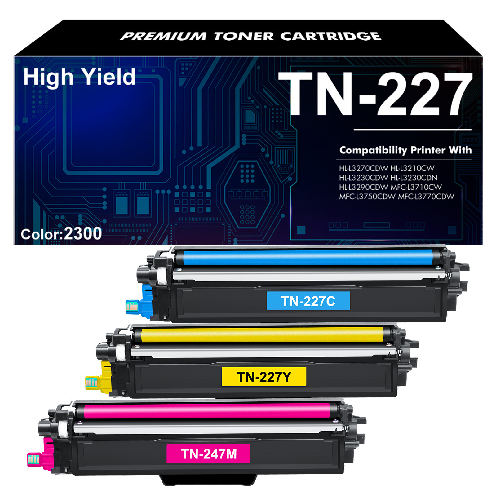 Set of 3PK TN227 CYM Toner Fit For Brother MFC-L3750CDW MFCL3770CDW