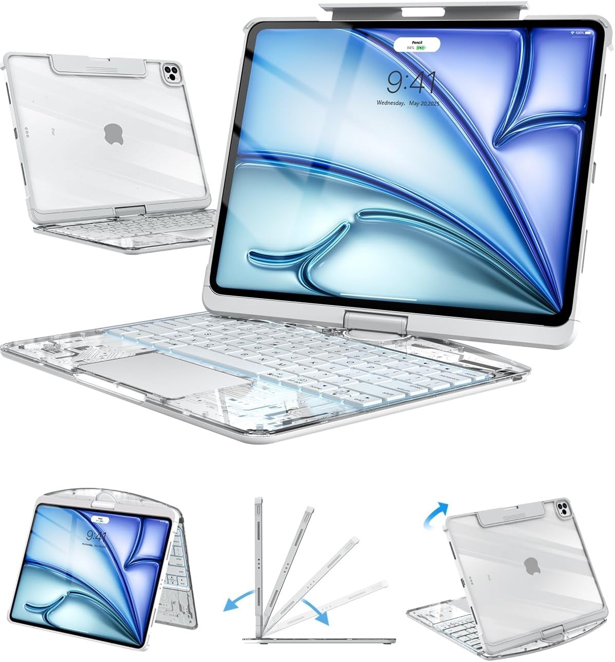 Clear Keyboard Case for iPad Air 11 inch (M4/M3/M2, 2026/2025/2024) & iPad Pro 1