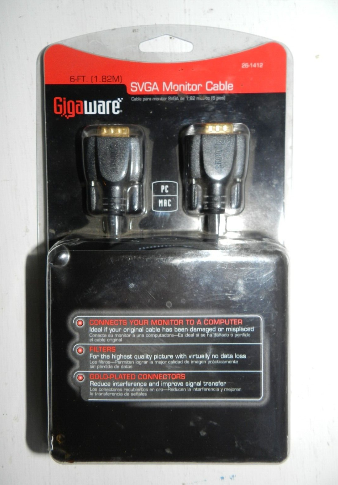 Gigaware 6-FT (1.82M) SVGA Monitor Cable 26-1412 for PC or Mac - NEW
