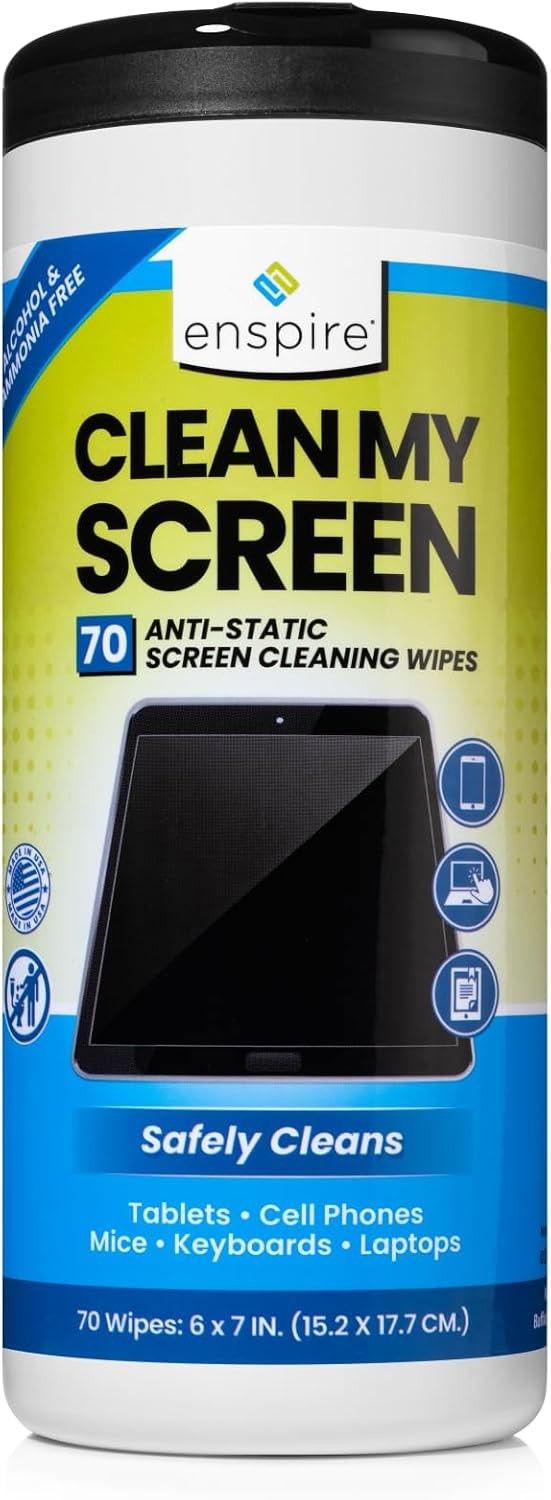 enspire® CLEAN MY SCREEN; Anti-Static Screen and Electronics Cleaning Wipes; 70
