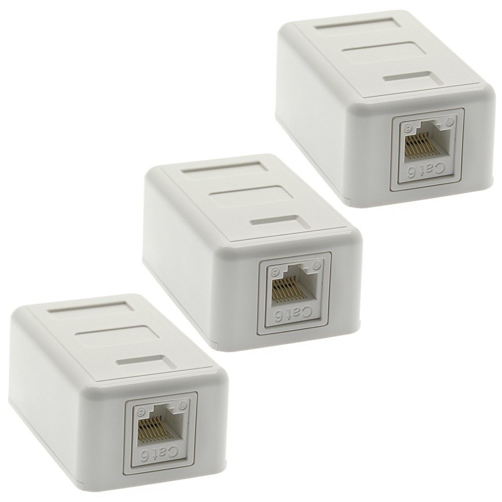 3x 1 Port Cat6 Keystone Jack Network Cable Wall Surface Mount Box Compact White
