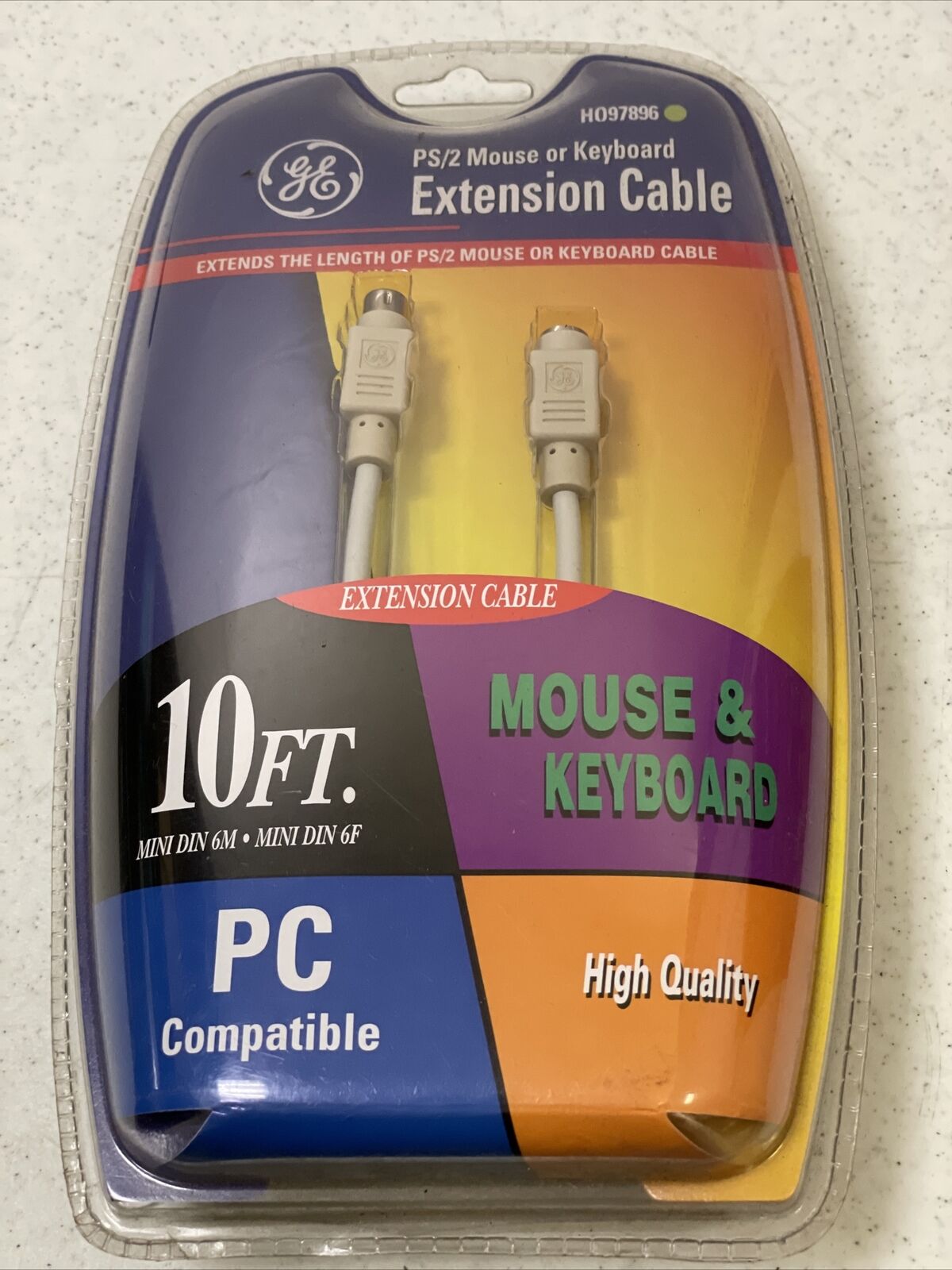 NEW GE 10 Feet PS/2 Mouse & Keyboard Extension Cable HO97896 PC Compatible *