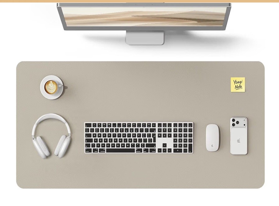 Beige Desk Pad 24x14 inch Large Non-Slip Mouse Mat PU Office Blotter New In Box