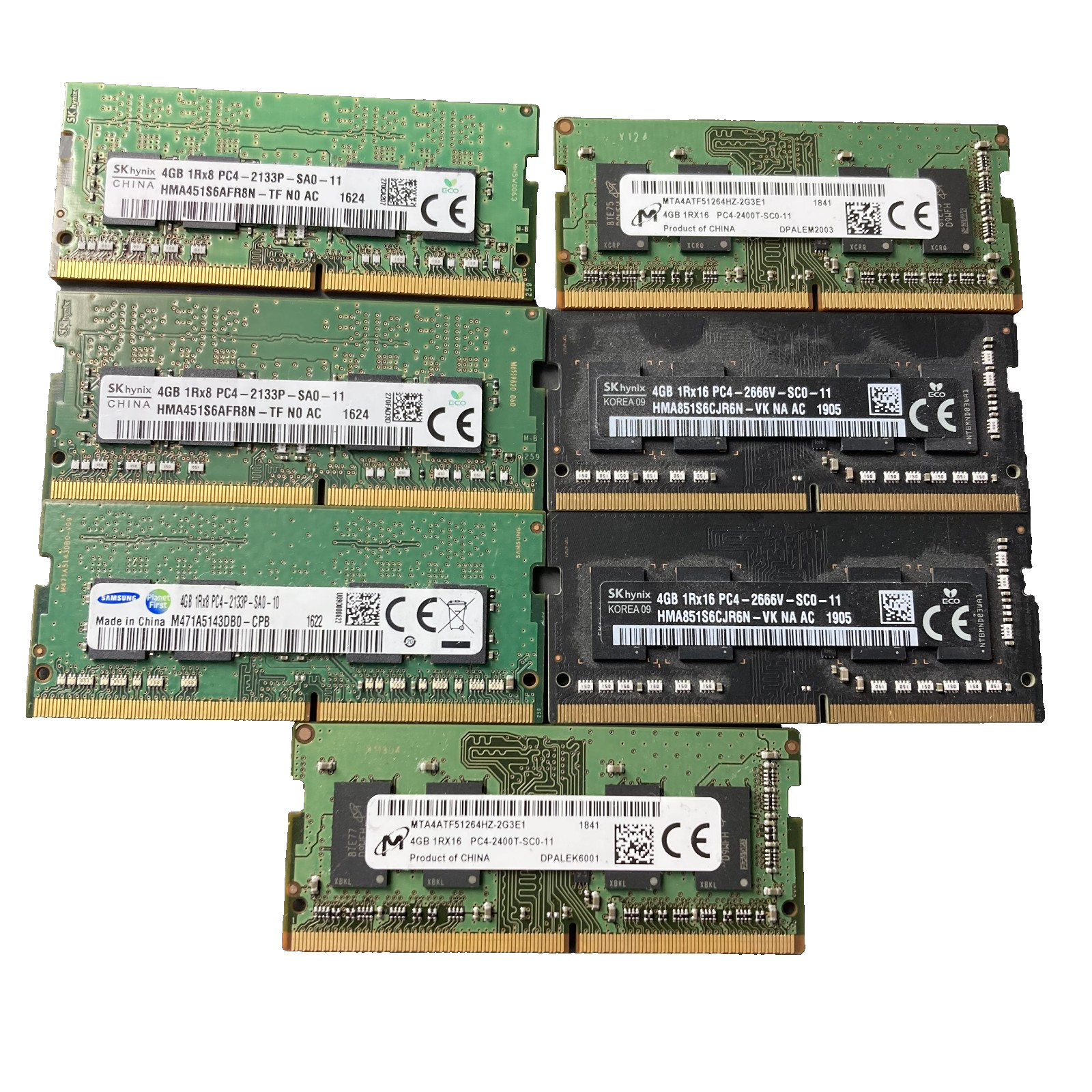 Lot of 7 Sk Hynix Samsung Micron 4GB DDR4 Laptop RAM