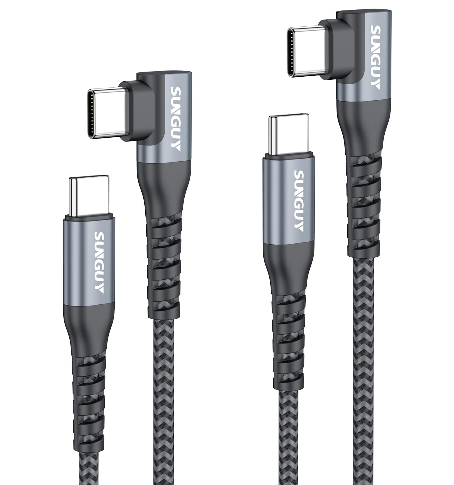 SUNGUY Right Angle USB C to C Cable 1FT 2Pack 60W Fast Charging 1FT, Grey 