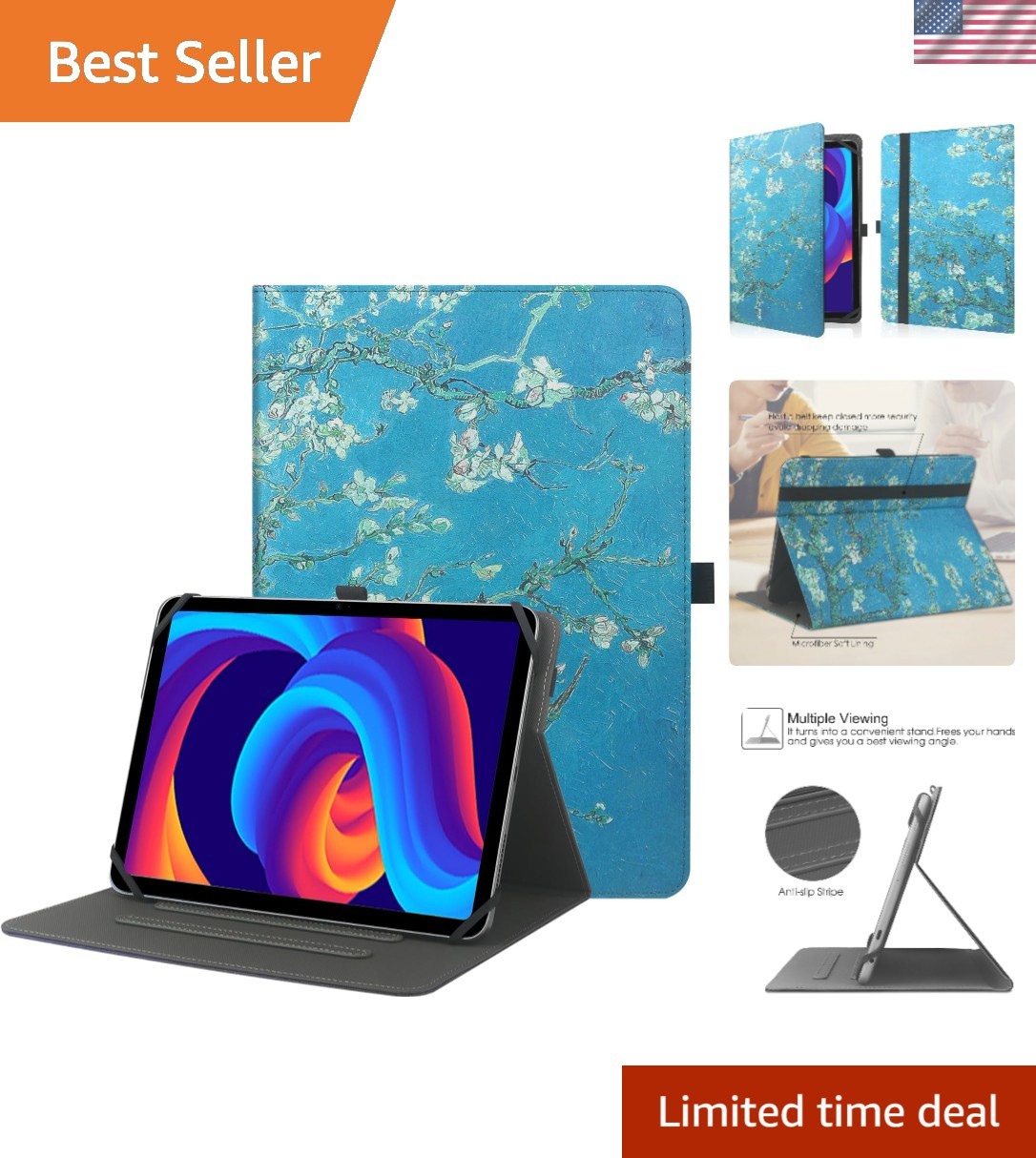 Heavy Duty Universal Tablet Case for 9-11 Inch Devices - Stylish Floral Pattern