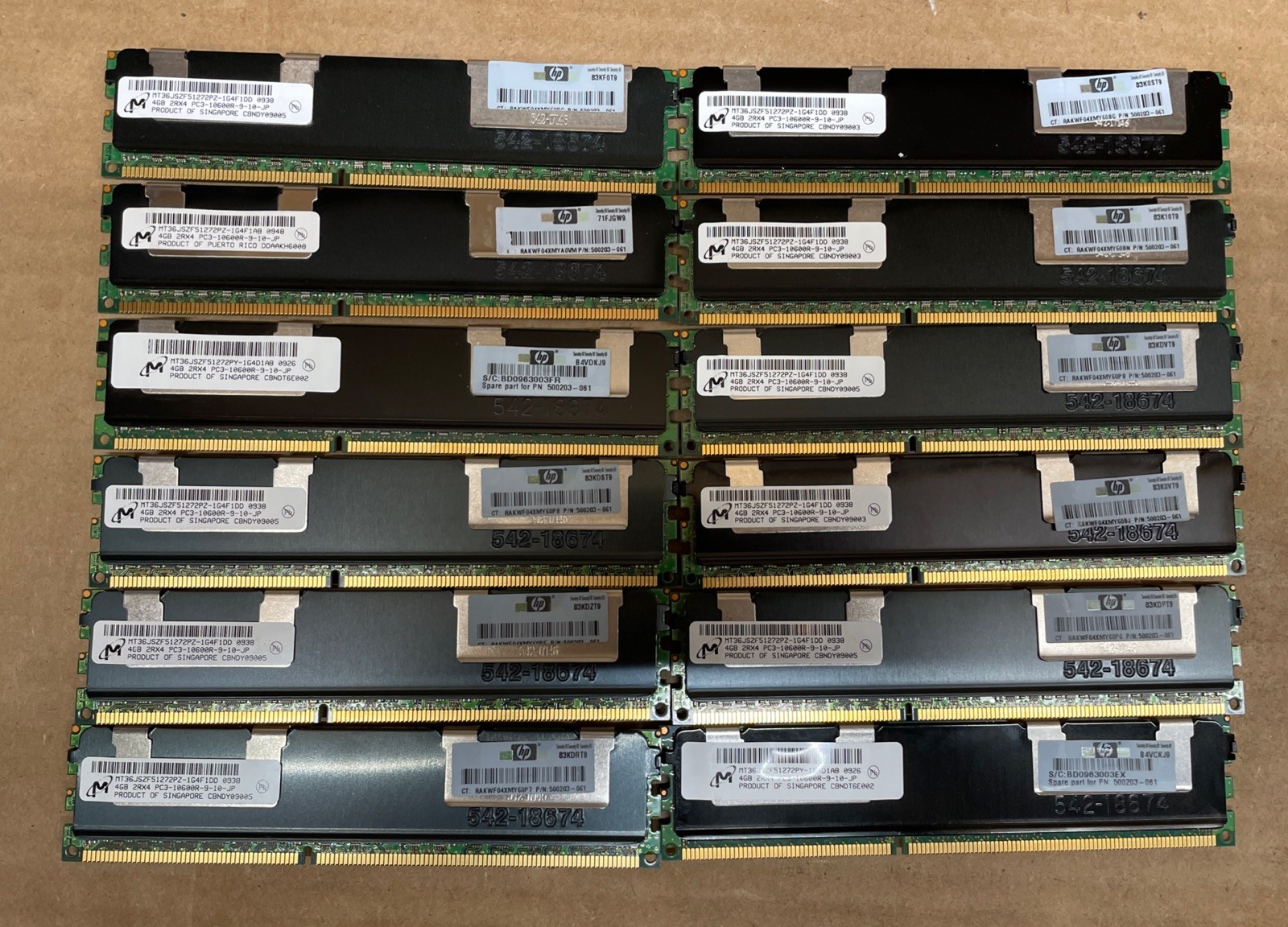48GB Micron 12x4GB PC3-10600R 1333Mhz DDR3 Server Memory ECC RAM HP 500203-061