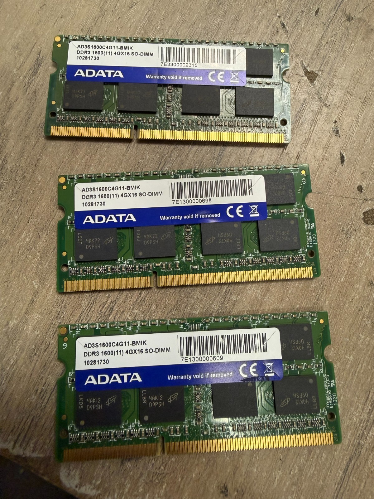 ADATA AD3S1600C4G11-BMIK 4GBX16 12 GB Total (4GBX3)