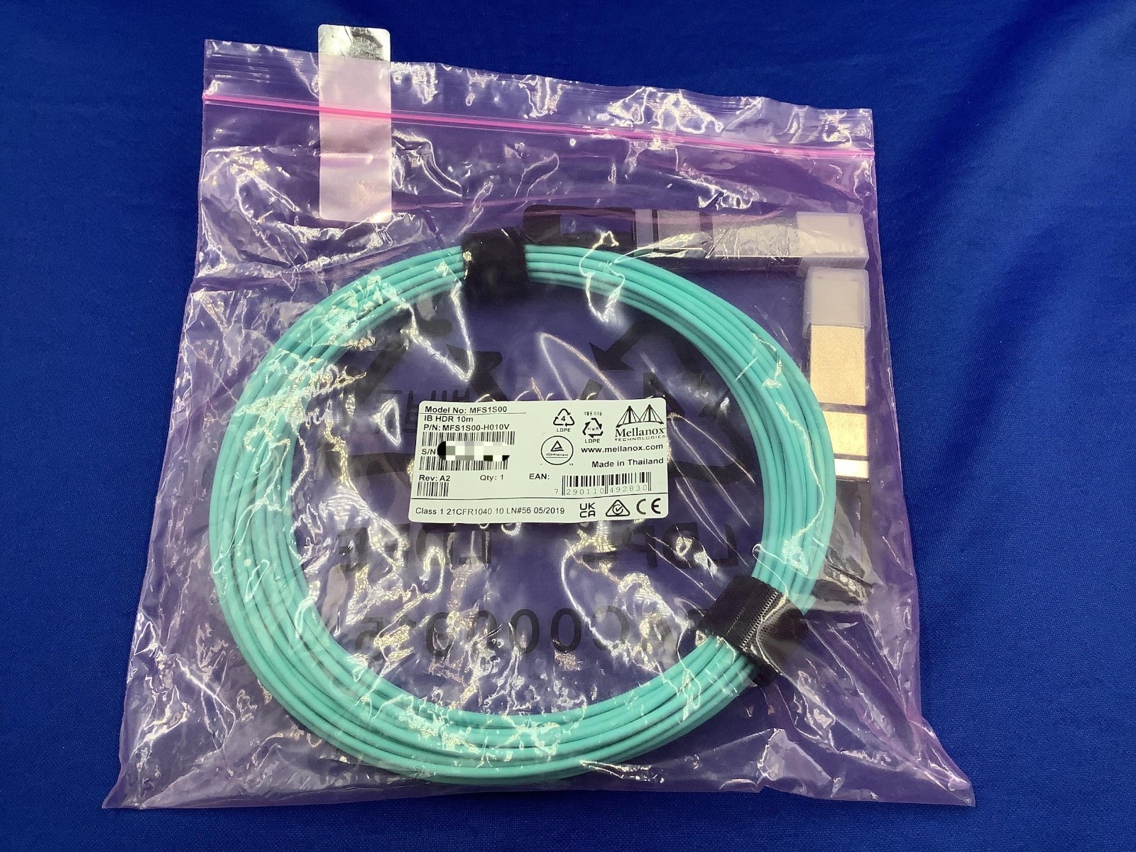 MFS1S00-H010V NVIDIA MELLANOX MFS1S00-H010V AOC Cable IB HDR up to 200Gb/s QSFP5