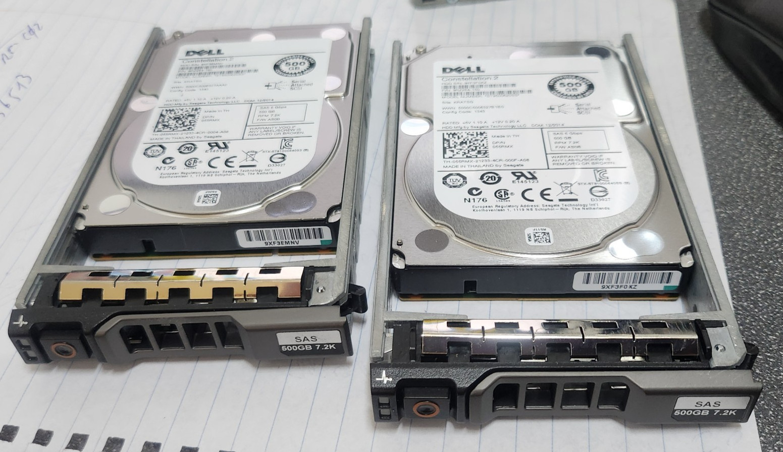2x Dell 55RMX 500GB Internal 7200 RPM 2.5" 6Gbps SAS Hard Disk Drives - NOB