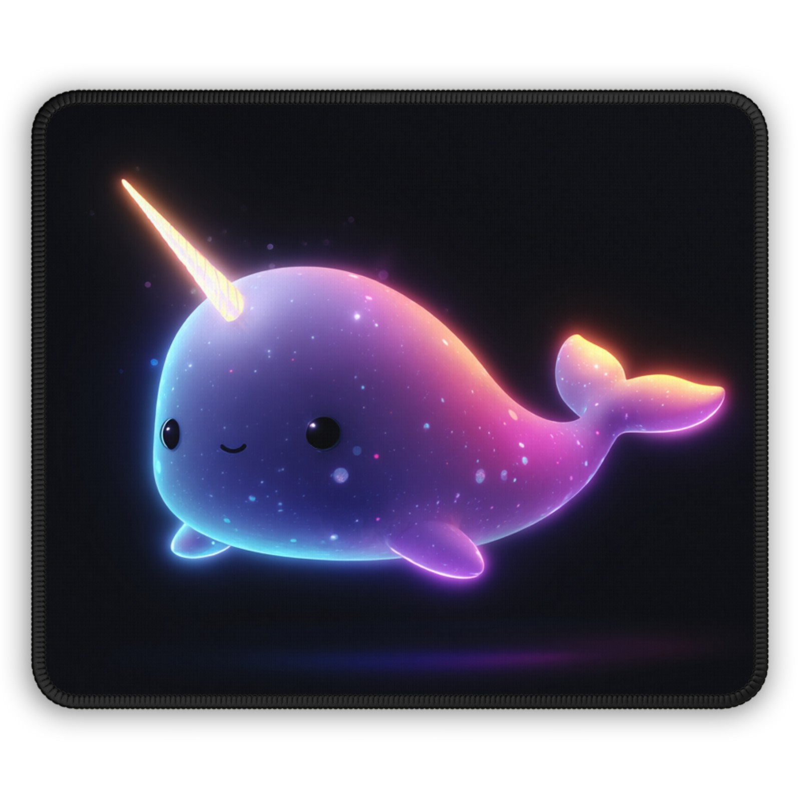 Neon Narwhal Gaming Mouse Pad | Kawaii Space Whale Desk Mat