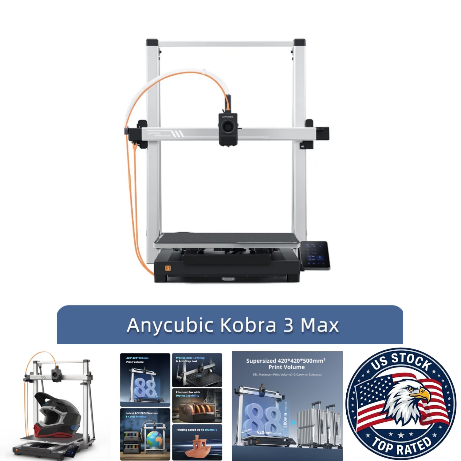 ANYCUBIC 3D Printer 600mm/s Wi-Fi Auto Leveling FDM - 500x420x420mm