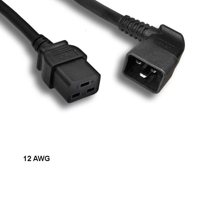 [10X] 6ft 12 AWG AC Power Cable Left Angled C20 to C19 20A/250V SJT PDU/UPS