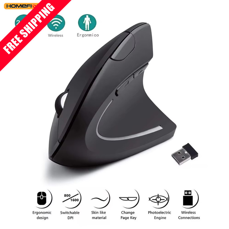 HOMEFISH Ergonomic Wireless Vertical Mouse 2.4GHz 6 Button 800-1600 DPI