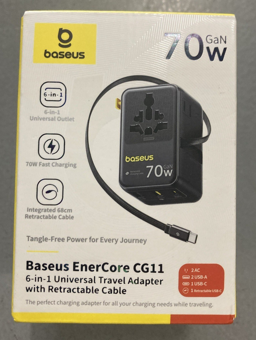 Enercore CG11 Universal Travel Adapter 6-in-1 GaN International Plug 70W