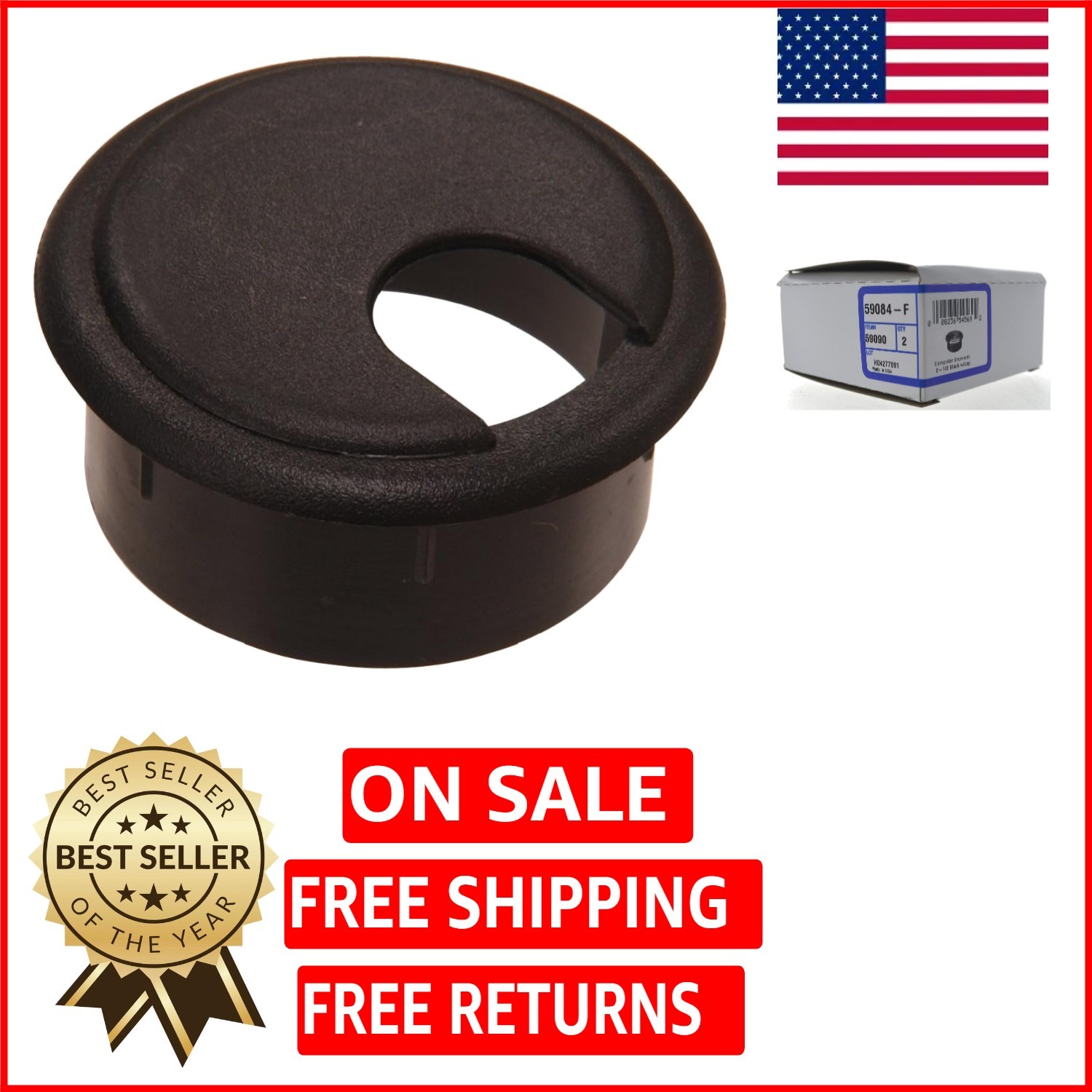 Versatile 2-Pack Desk Grommets, 2.5in Black for Professional Cable Management