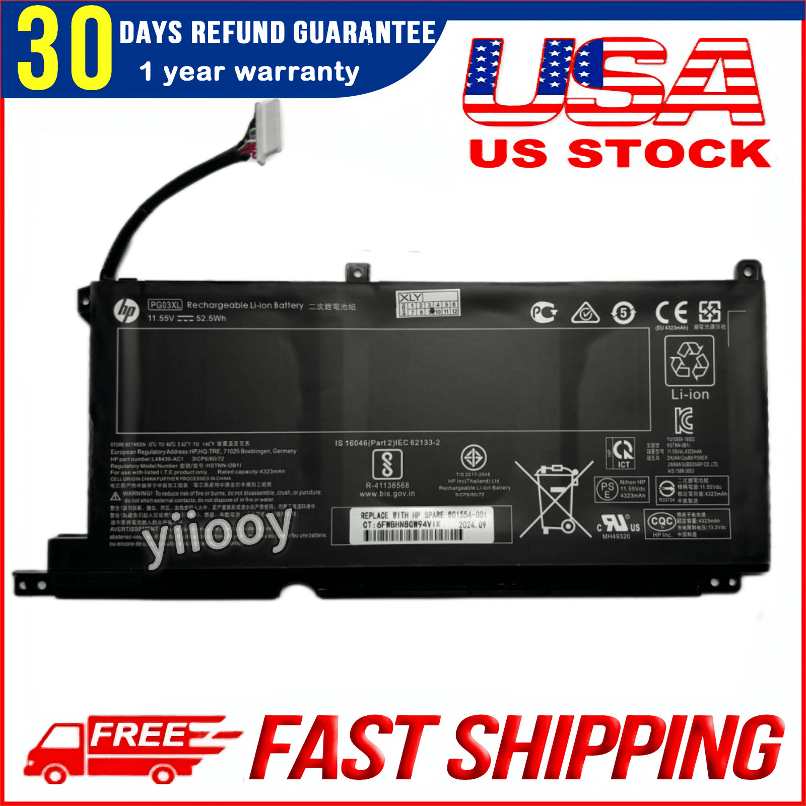 New Genuine PG03XL HSTNN-OB1I Battery for HP Pavilion Gaming 15-DK L48430-AC1
