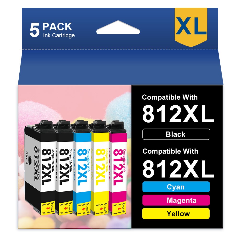 5-Pack 812XL T812 XL Ink Cartridges For Epson WorkForce WF-7820 WF-7310 EC-C7000