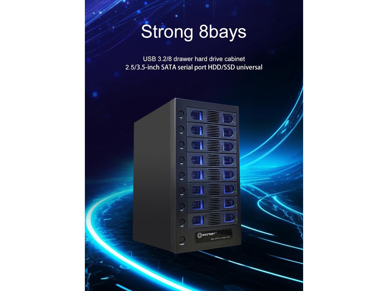 SY-ENC50125 Black Hard Drive Enclosure USB 3.2 (10Gbps) Type-C 8 Bay 2.5 SYBA