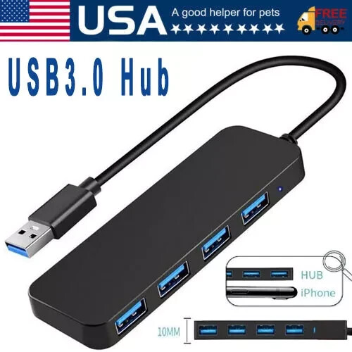 USB 3.0 Hub 4-Port USB Hub USB Splitter USB Expander for Laptops Flash Drive HDD
