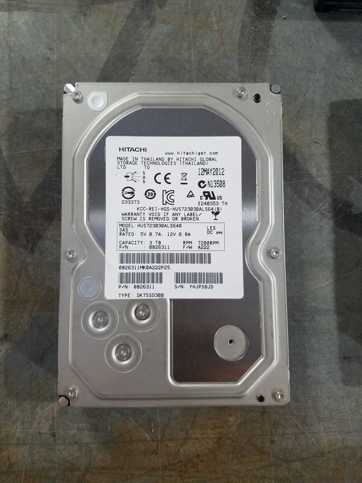 HITACHI HUS723030ALS640 3TB DUAL PORT SAS 6G 7.2K 64MB 3.5" 0B26311Hard Drive 