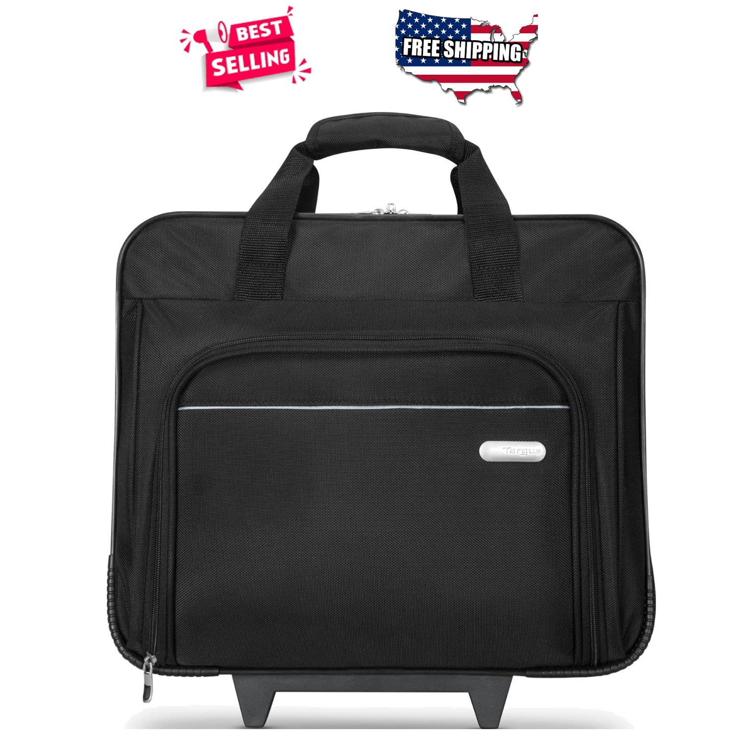 Rolling Laptop Case 16 Inch Black Water Resistant Travel Briefcase with Wheels