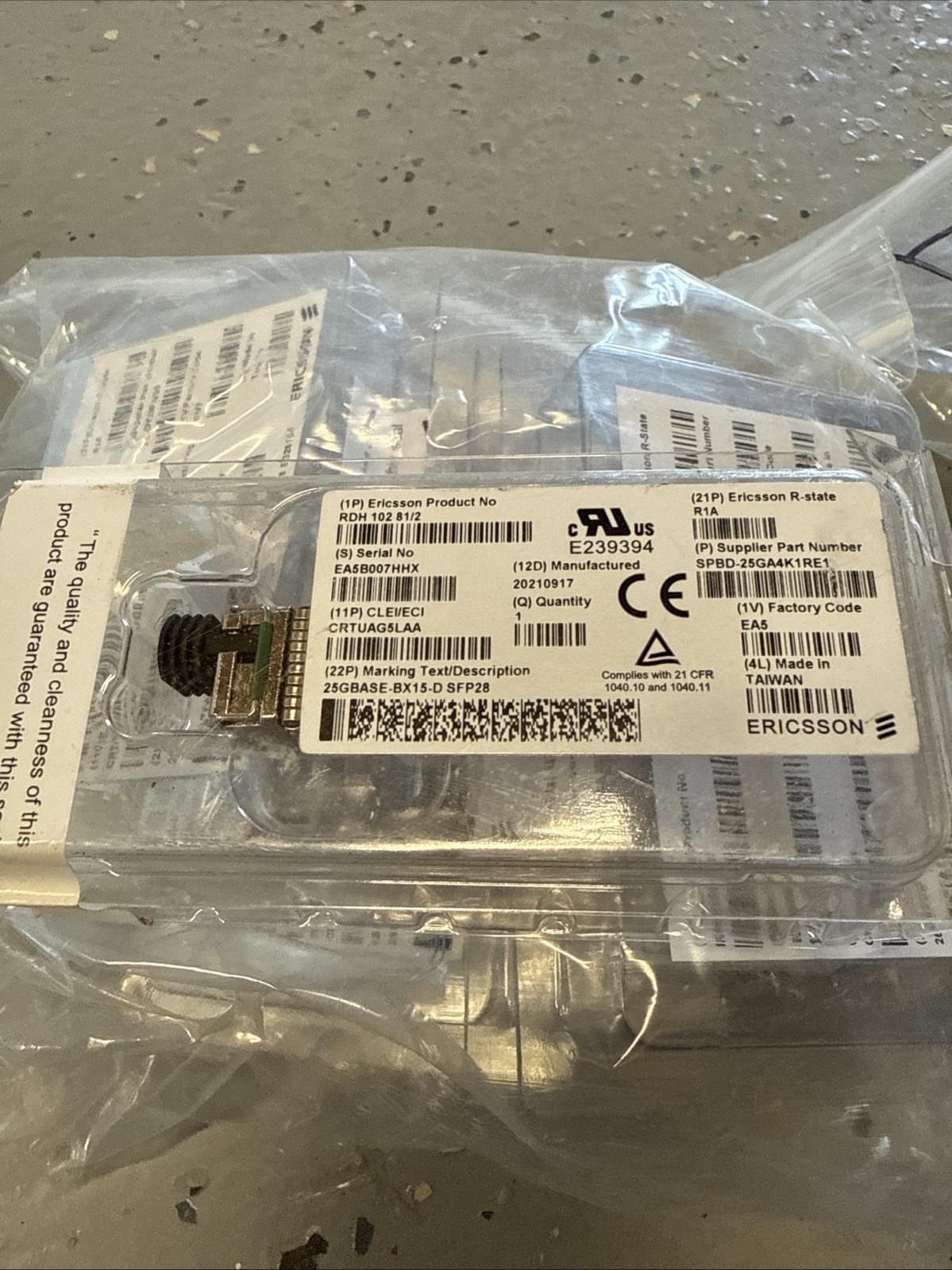 Ericsson RDH102 81/2 SFP28 BiDi 25GBASE-BX10-D I-Temp 10km CRTUAG5LAA