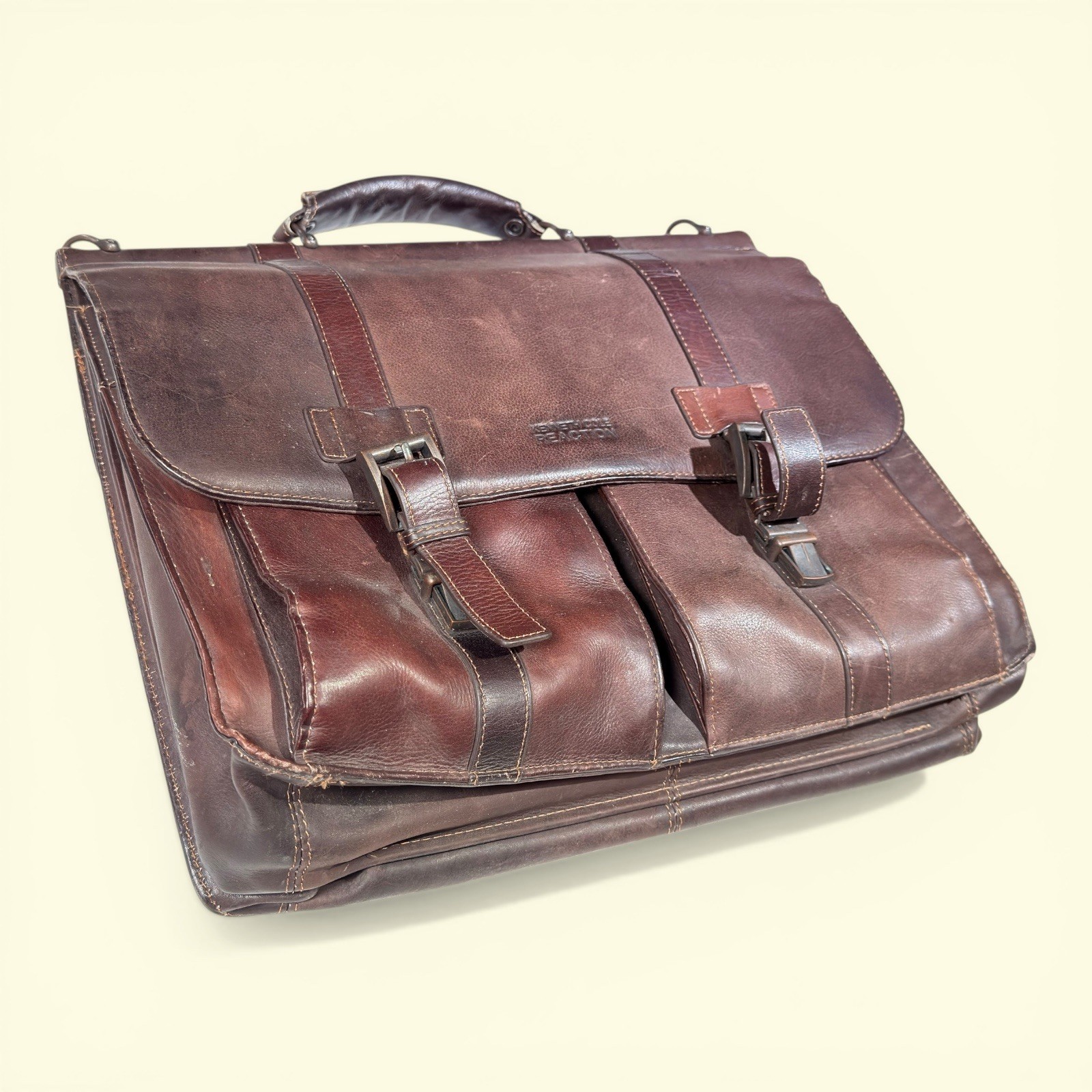Kenneth Cole Reaction Leather Briefcase Messenger Bag Brown Laptop Distressed