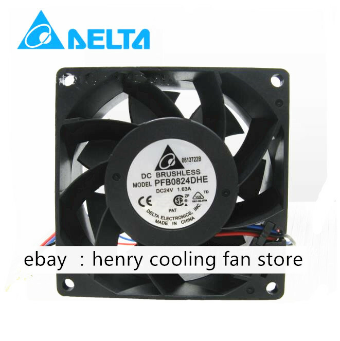 Delta fan PFB0824DHE DC 24V 1.63A 80*80*38mm 3-wire Large air volume cooling fan