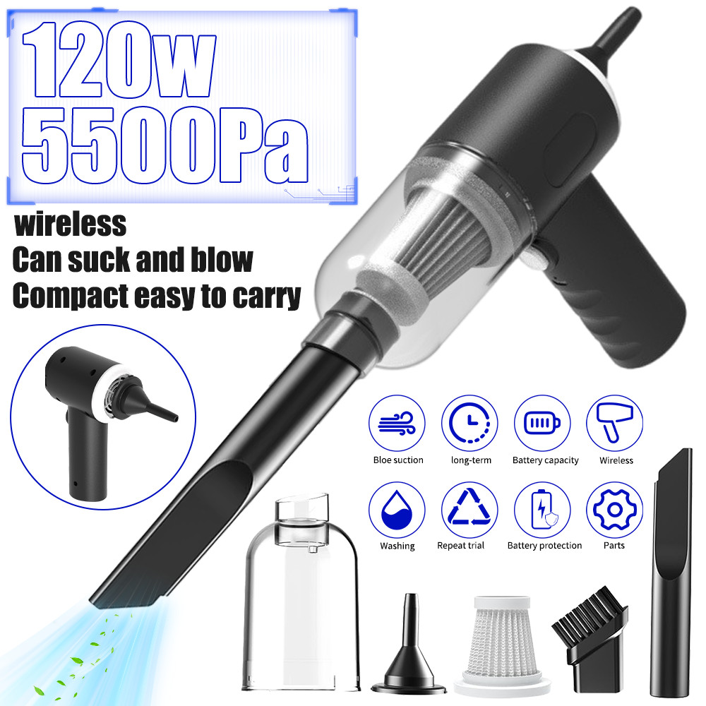 2-in-1 Car Vacuum Cleaner & Air Duster 120W Wet/Dry Cordless Handheld Cleaning