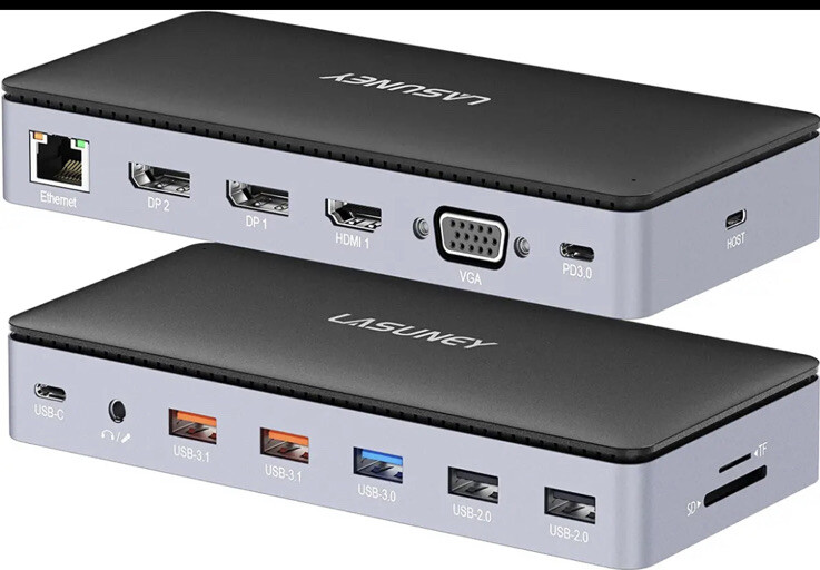 LASUNEY USB C Laptop Docking Station, 4K@60Hz Triple Display Multiport Adapter