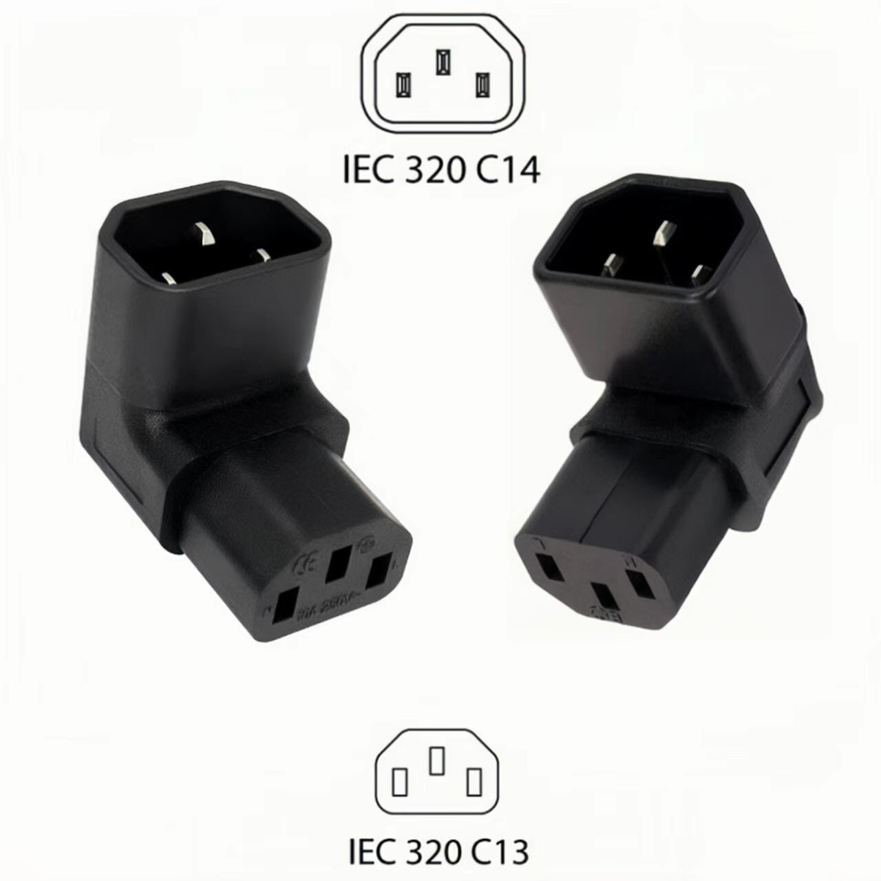 2Pack 【UP+Down】IEC 320 C14 Male to C13 Female 90 Degree Angled Power  Adapter