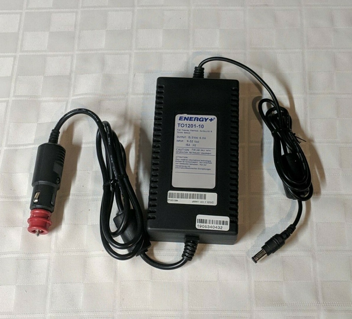 ENERGY+ Laptop Computer Charger Car Cord TO1201-10