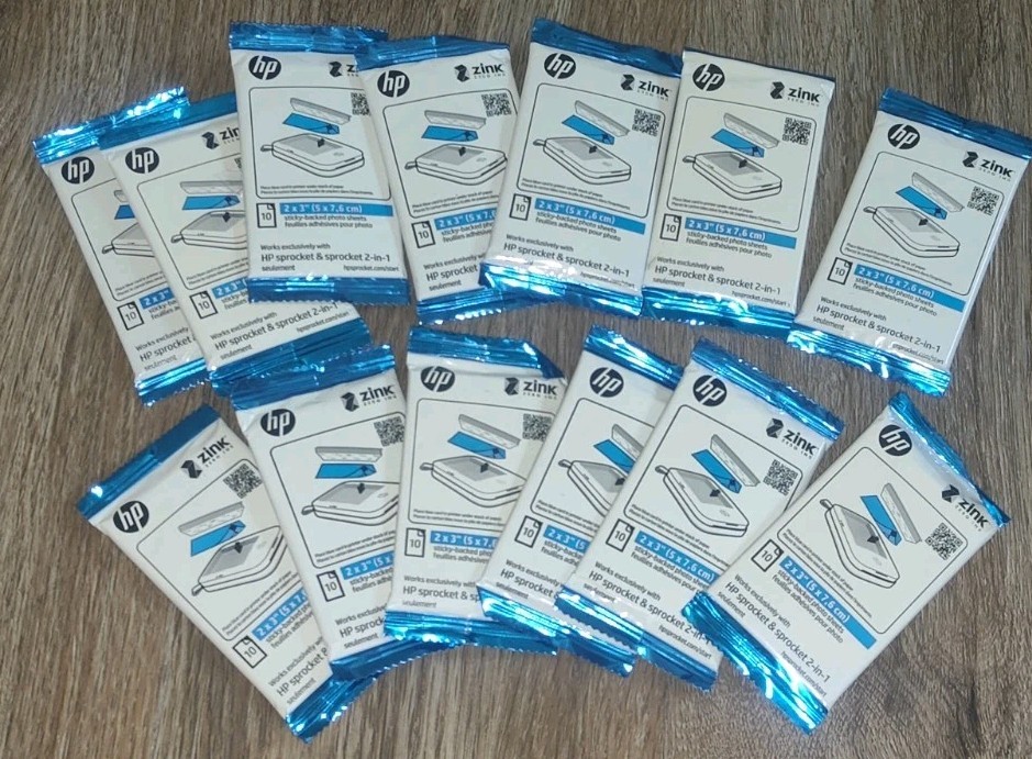 HP SPROCKET 2"x3" ZINK STICKY BACKED PHOTO PAPER 13X (130 SHEETS) UNBOXED NEW 