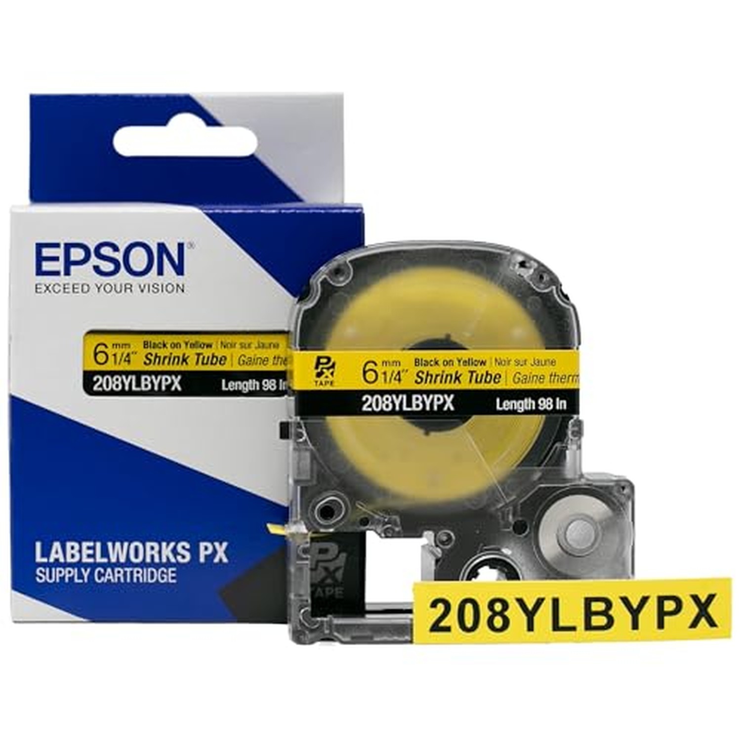 Epson LABELWORKS 208YLBYPX Heat Shrink Tube - Black on Yellow - 6mm