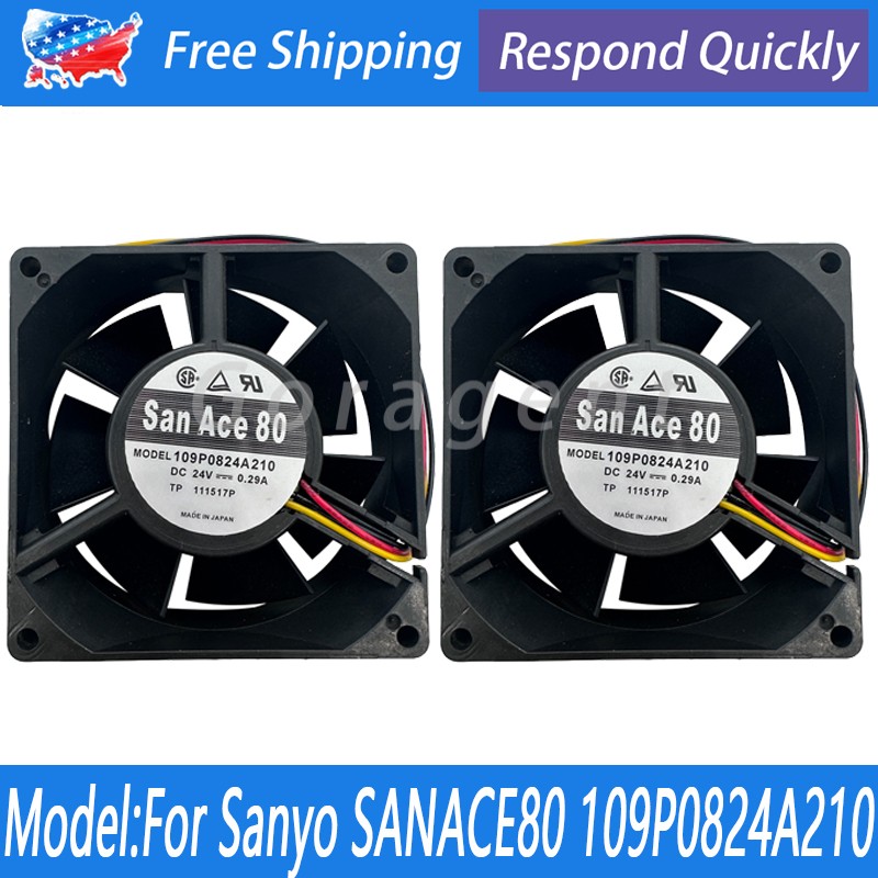 2PCS For Sanyo SANACE80 109P0824A210 Inverter Cooling Fan 24VDC 0.29A 3Pins 8032