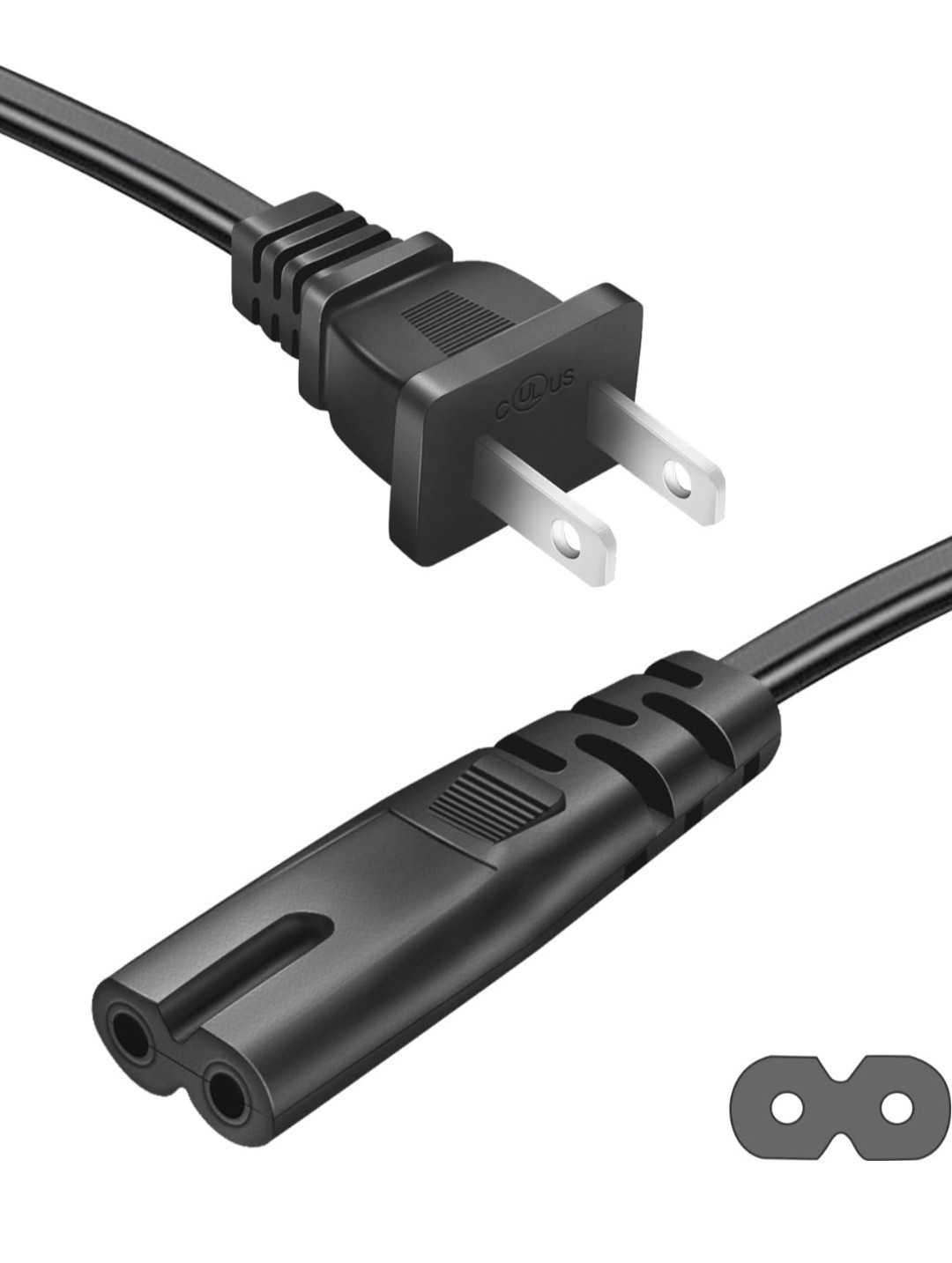 Universal 2-Prong AC Power Cord to 2-Slot Mini Fridge Replacement Cable 6 Feet