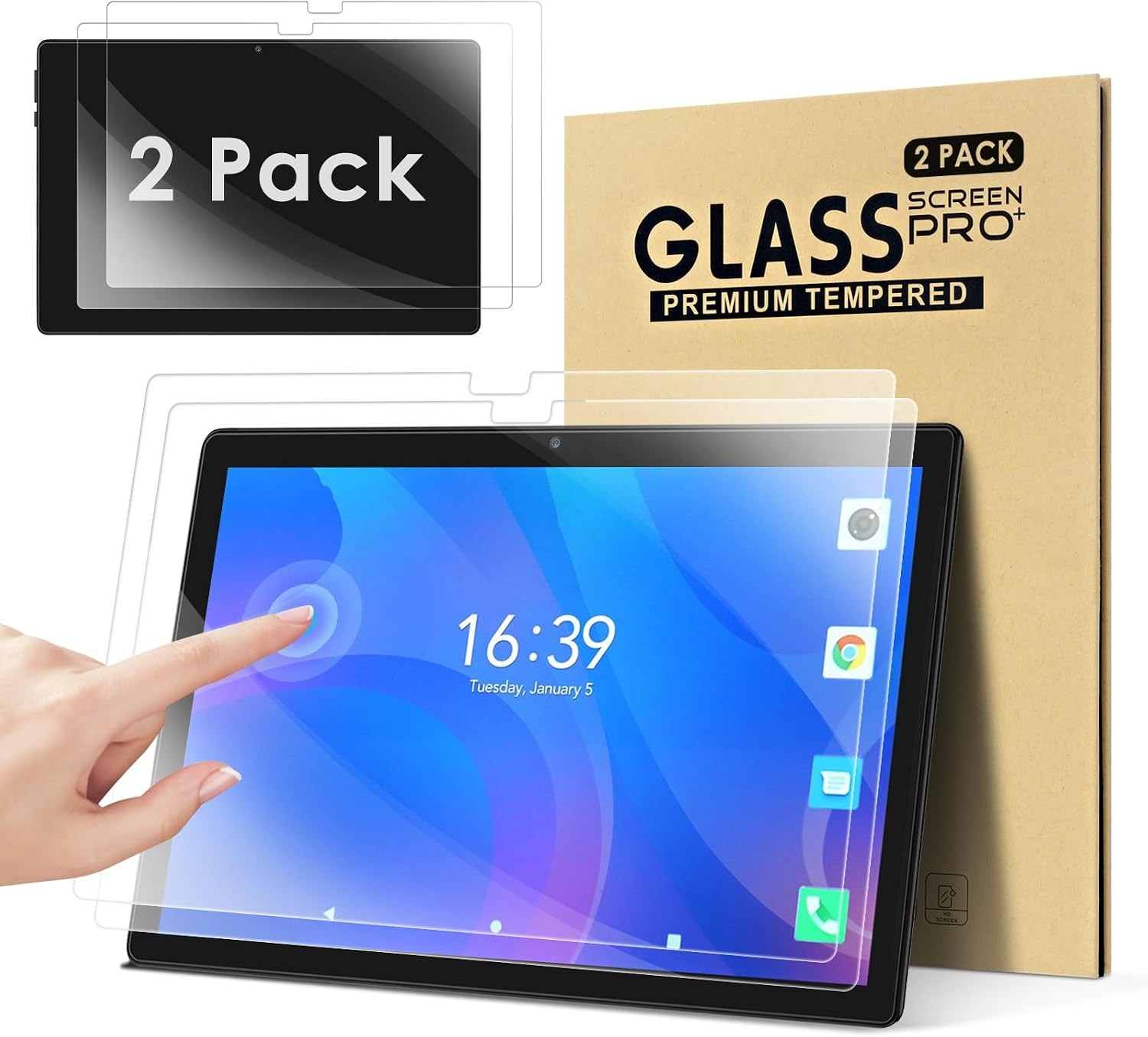 2-PACK Ultra-Clear Tempered Glass Screen Protector for 10 inch Tablet, Anti-Scra