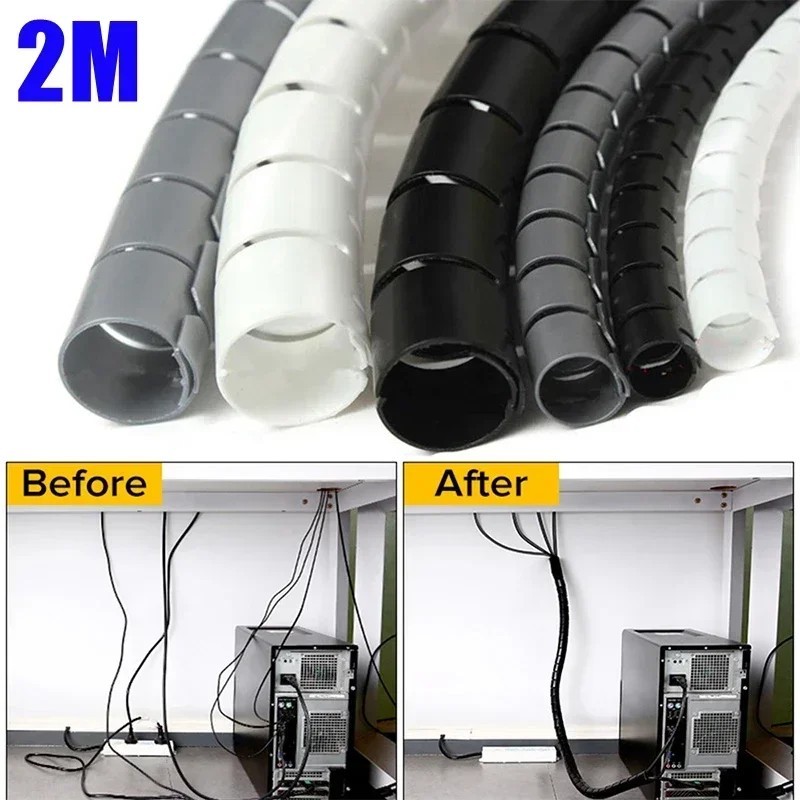 Spiral Cable Wire Protector 2M Cord Organizer TV Computer Cable Wrap