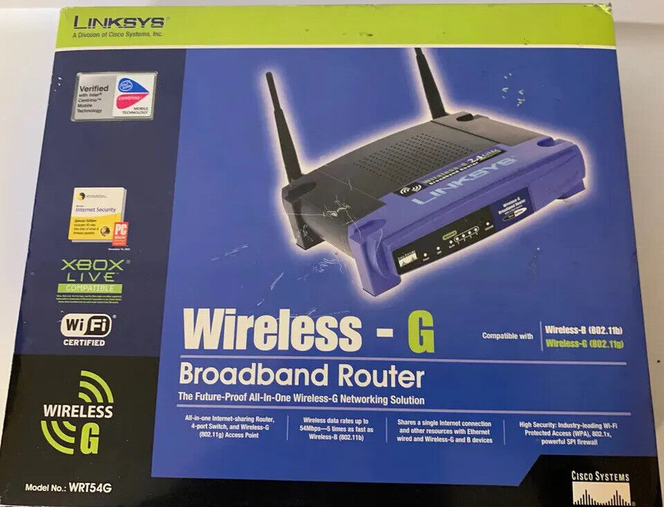 Linksys 4-Port Wireless-G Broadband Router 2.4GHz 54 Mbps Model WRT54G Ver 8 