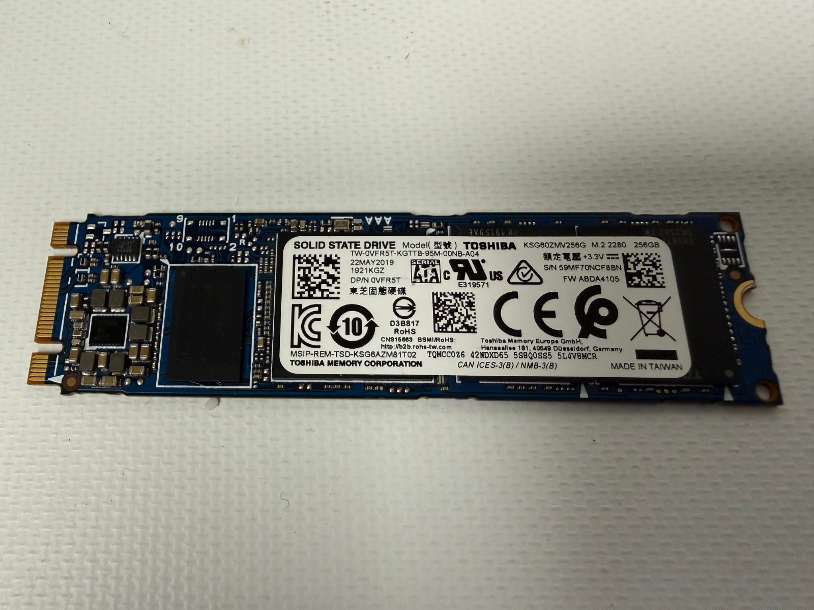 DELL VFR5T 256GB SOLID STATE DRIVE TOHSIBA KSG60ZMV256G M.2 2280