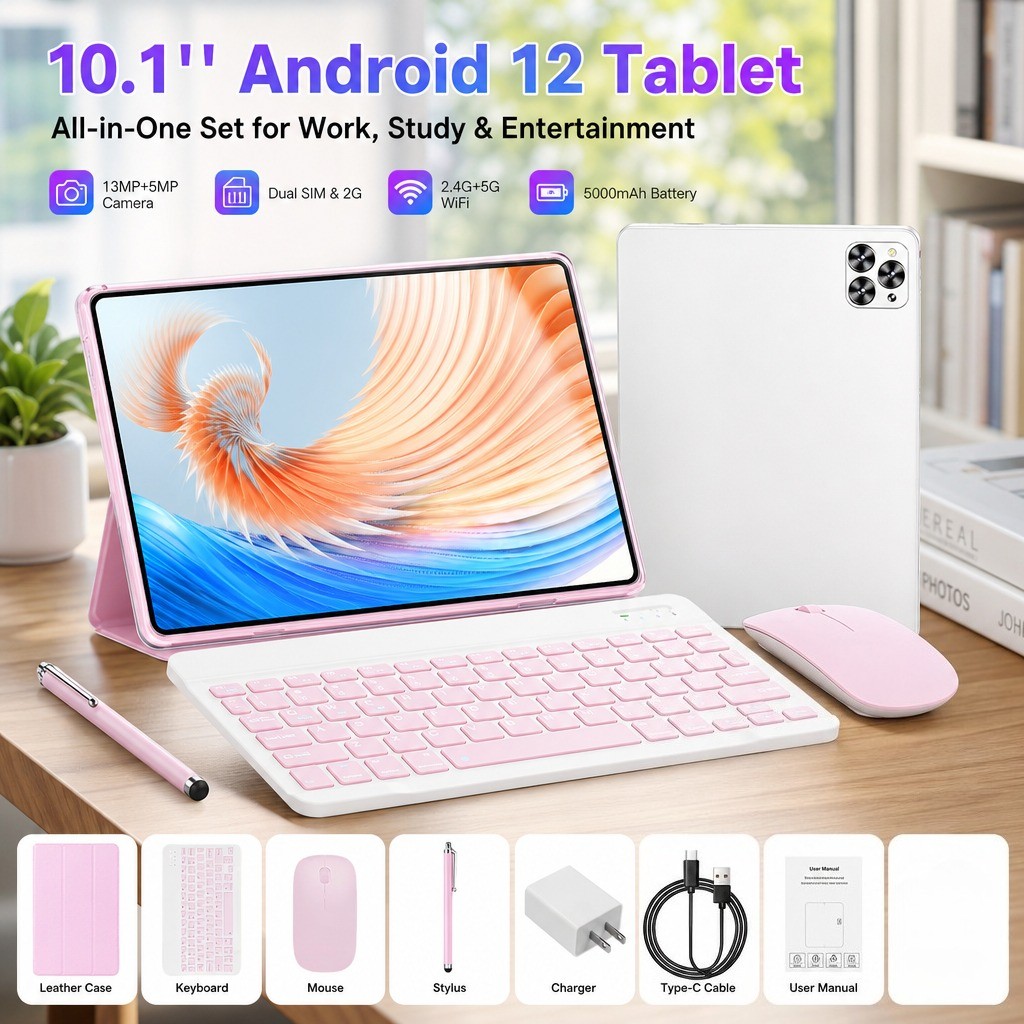 Tableta para niños de 10''con funda Teclado Ratón, tableta Android WiFi 2 Camara