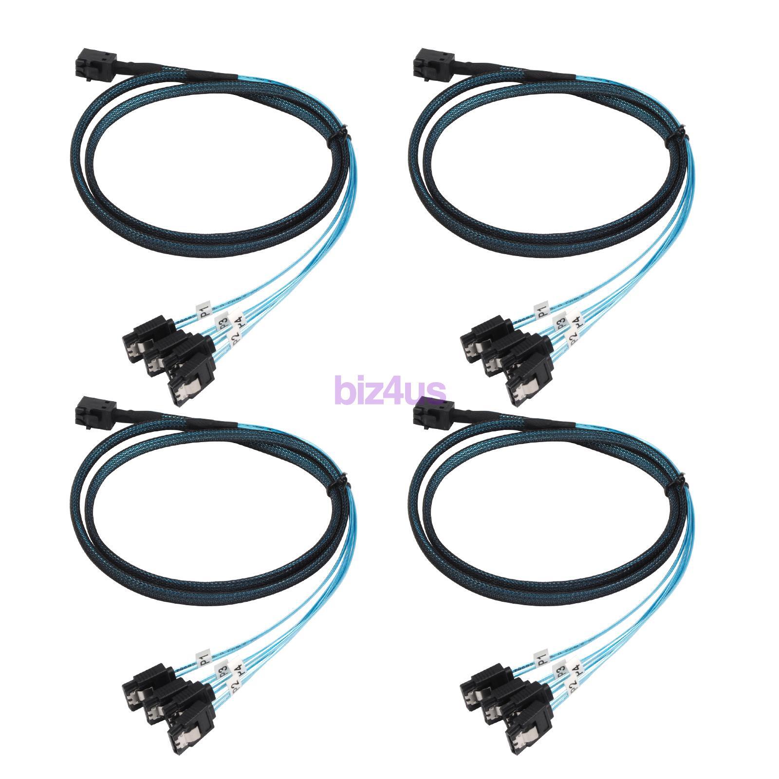 4PCS Mini SAS SFF-8643 to 4 SATA 7pin Hard Disk 6Gbps Data Server Raid Cable 1M