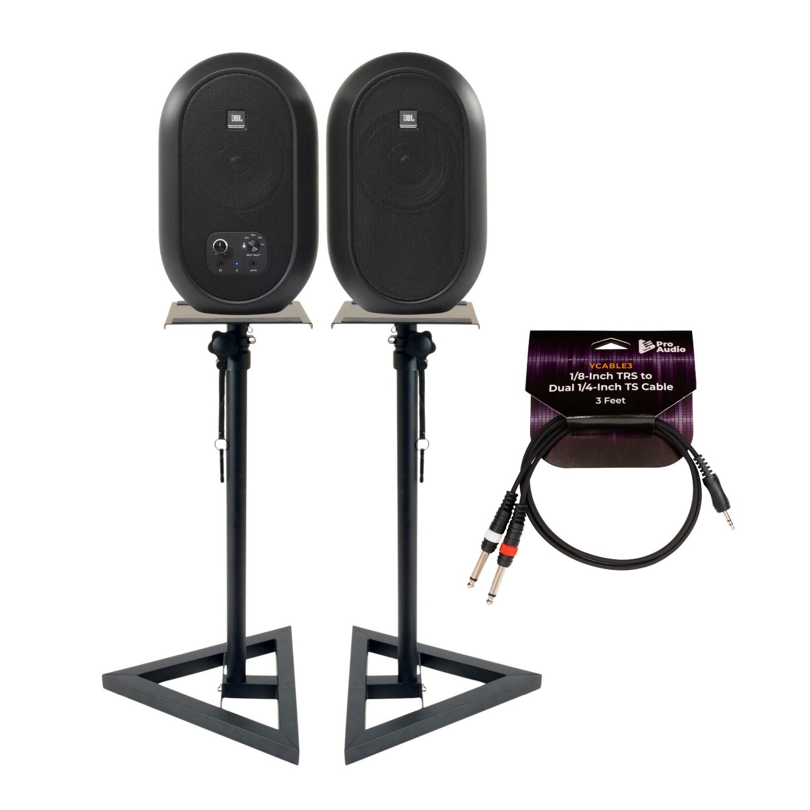 JBL Desktop Bluetooth Monitors Pair bundle with Knox Speaker Stands & XLR Cable