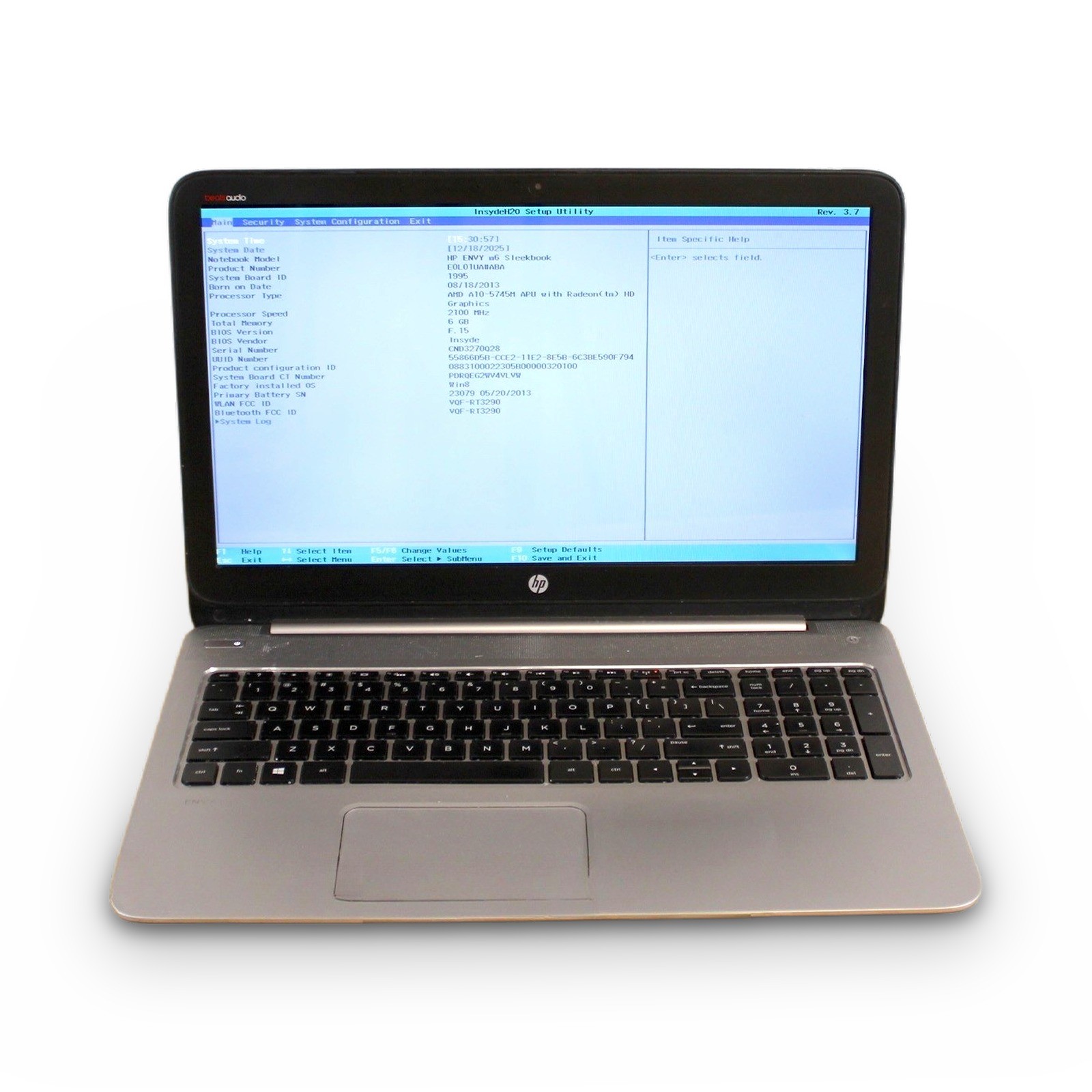 HP Envy m6-k010dx 15.6in AMD A10-5745M 6GB No OS, Drive, Power Cord