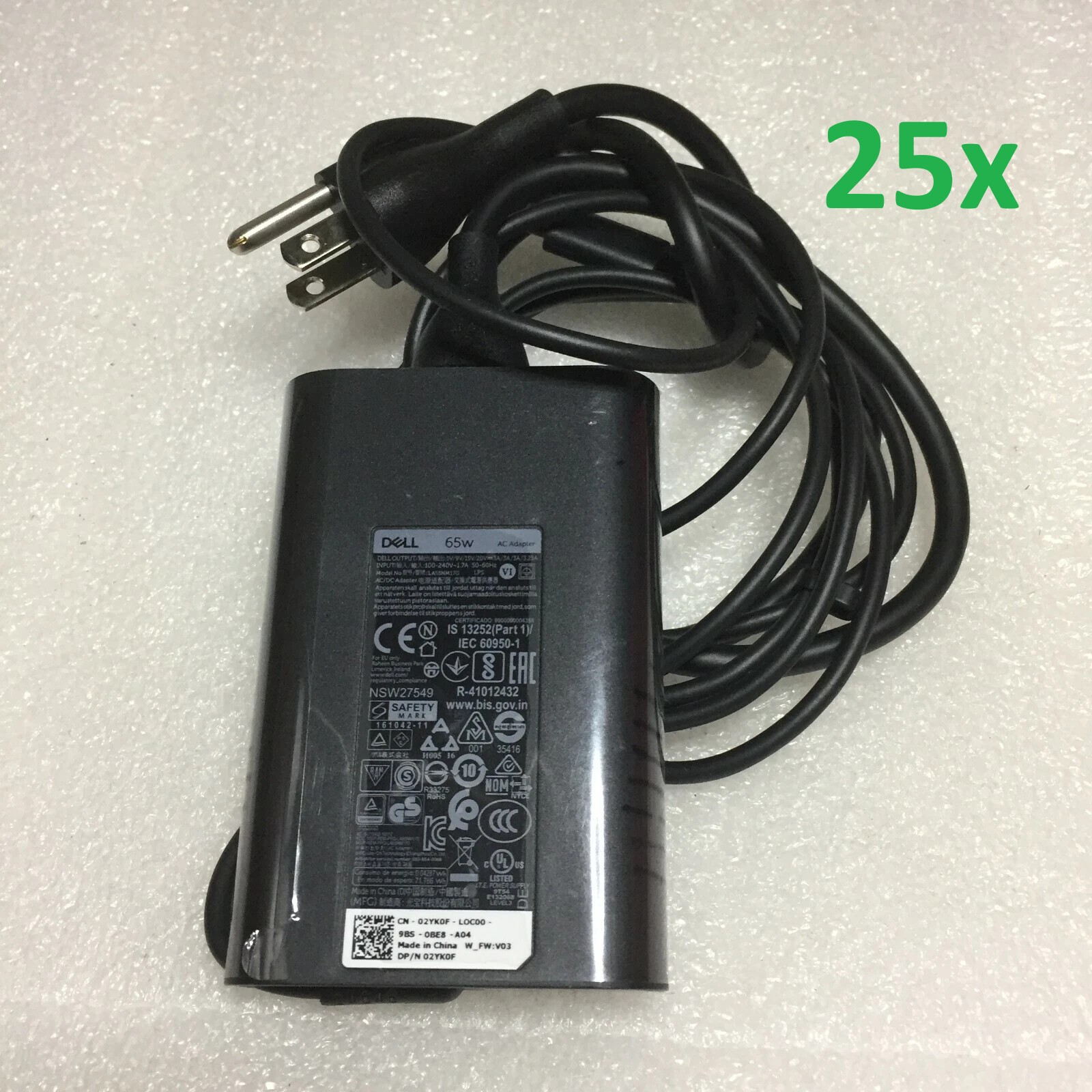 LOT OF 25 Genuine Dell AC Adapter HA65NM170 20V 3.25A 65W USBC DM1WCF 